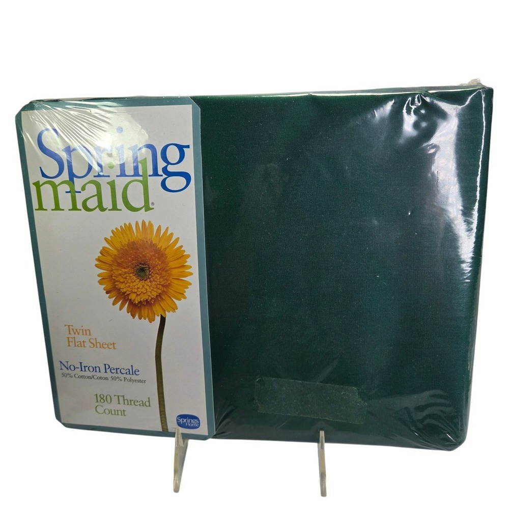 Springmaid Twin Flat Sheet Hunter Green No Iron Percale Vtg Made USA 66 x 96 New